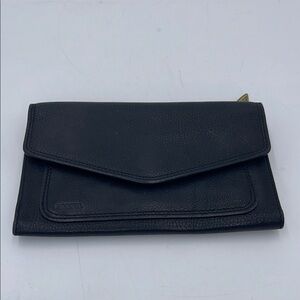 Fossil Black Leather Tri-fold Checkbook Wallet
